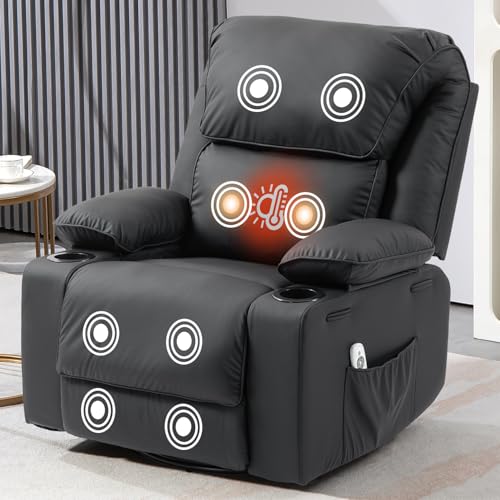 Massage Recliner Chair with Heat, Swivel Rocking, Cup Holders L468