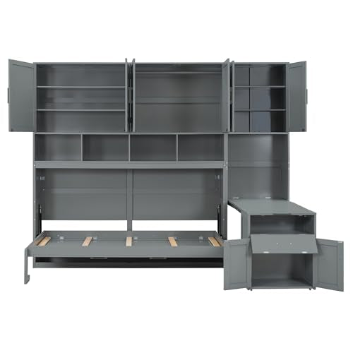 Twin Murphy Bed with Closet, Drawers & Desk, White Q211