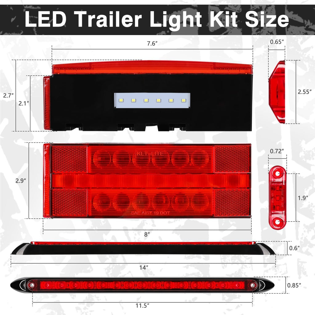 LED Submersible Rectangular Trailer Tail Light Kit with Brake Turn Reverse and Side Marker E1256