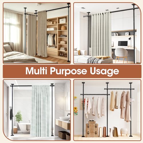 Room Divider Curtain Rod, No Drilling, Adjustable 4-10ft Height, Black B245252