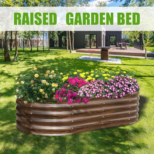 Galvanized Raised Garden Bed, 4x2x1ft Oval Metal Planter Box for Outdoor Plants Vegetables X93266