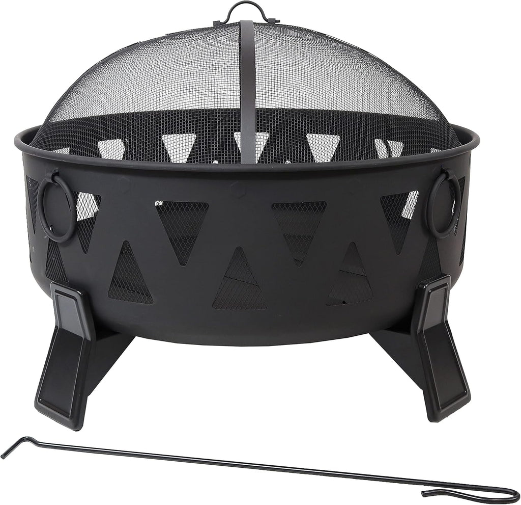 Steel Wood-Burning Fire Pit with Poker and Spark Screen C63927