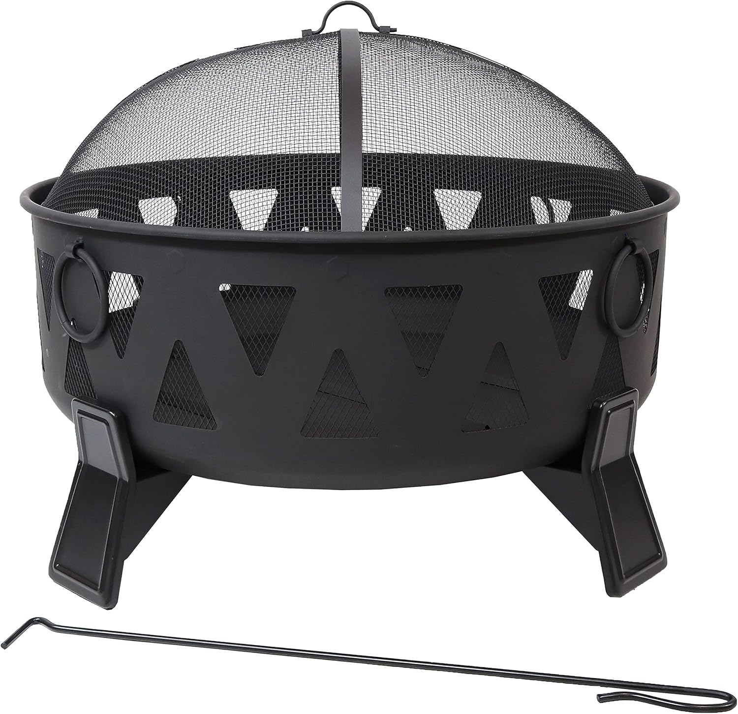 Steel Wood-Burning Fire Pit with Poker and Spark Screen C63927