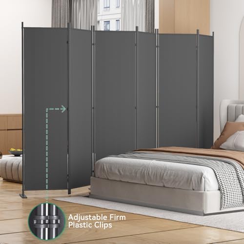 8-Panel 6 ft Tall Indoor Folding Room Divider, Portable Privacy Screen, Freestanding Partition, Dark Grey G253901