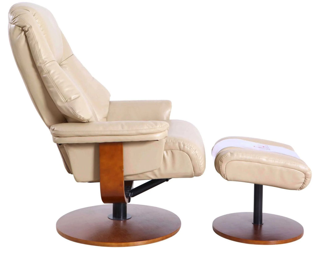 Beige and Brown Recliner Chair with Ottoman T14371