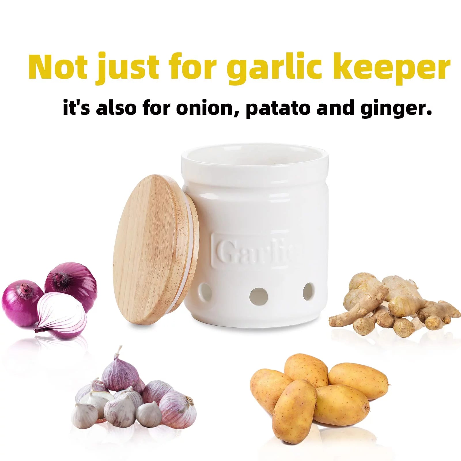 Garlic Keeper with Lid, Ceramic Garlic Saver W5581