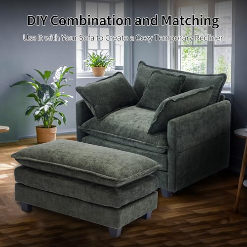 Chenille Lounge Chair with Ottoman, Beige, 1-Seat R52165