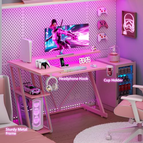 L Shaped Gaming Desk with Power Outlet and LED Lights Y52619